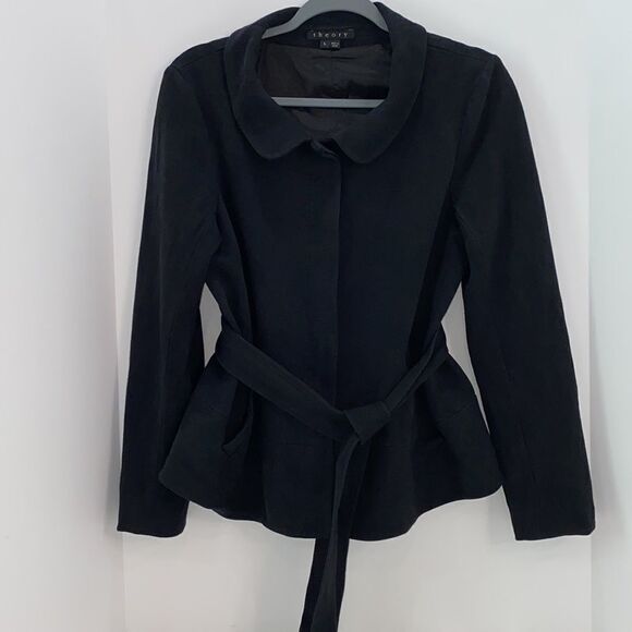 Theory Black Button Up Belted Jacket Blazer 
Size L - Picture 10 of 11